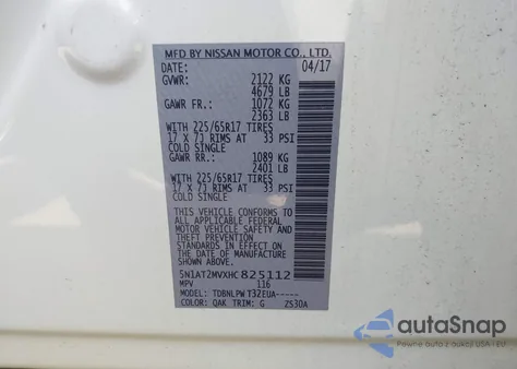 2017 Nissan Rogue S from USA, damaged, VIN 5N1AT2MVXHC825112